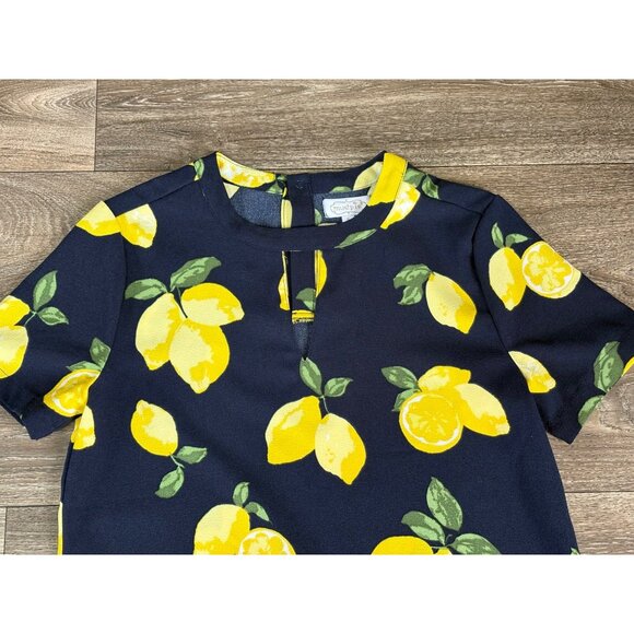 Mud Pie 🍋 Lana Flounce Dress 🍋 Navy Blue Yellow Lemons 🍋 Size SMALL 4-6 - Picture 3 of 11